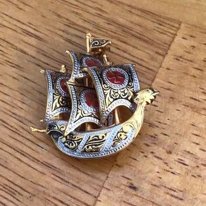 Vintage gold tone ship pin